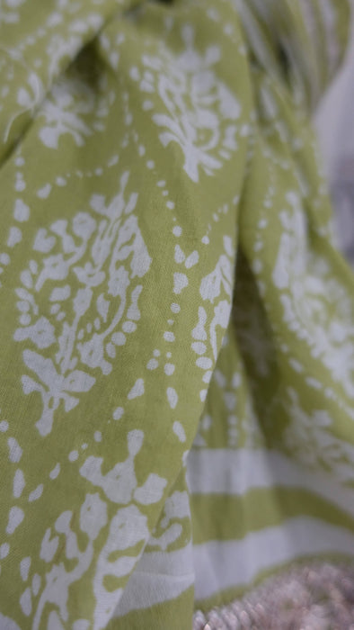 Light Green And White Cotton With Braid Trim - Preloved