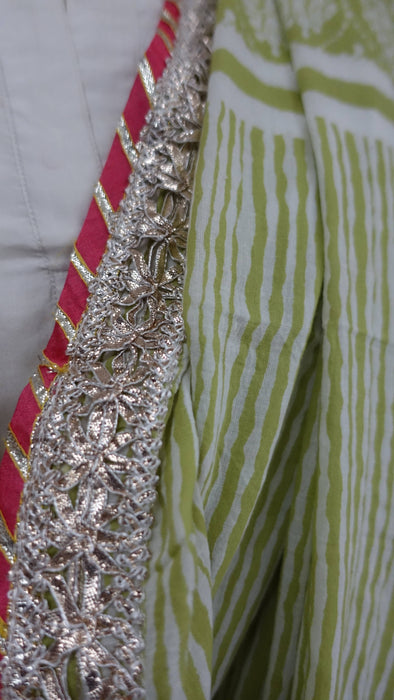 Light Green And White Cotton With Braid Trim - Preloved
