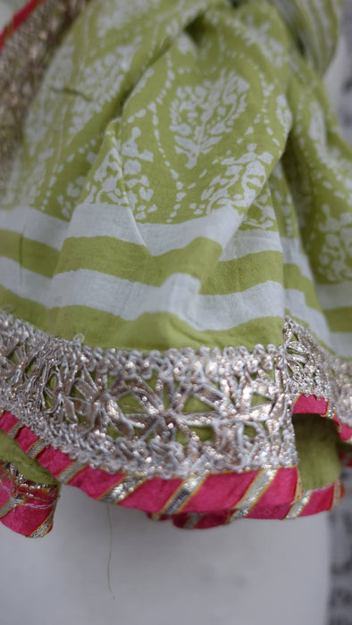 Light Green And White Cotton With Braid Trim - Preloved