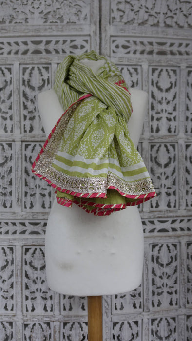 Light Green And White Cotton With Braid Trim - Preloved