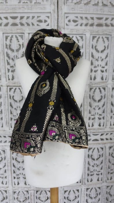 Black Chanderi Woven Shawl - New