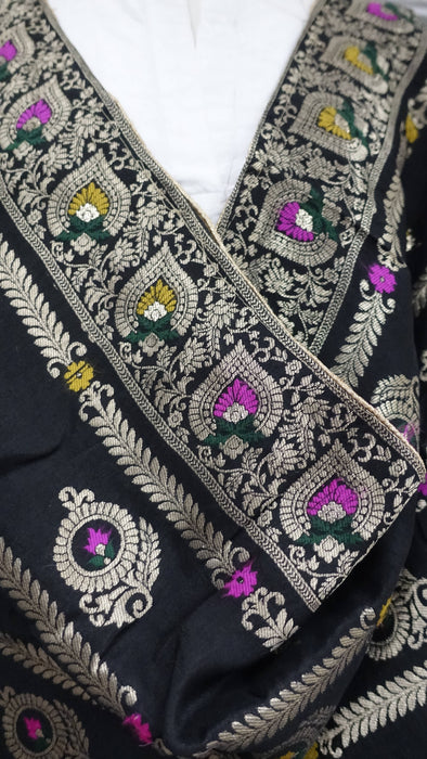 Black Chanderi Woven Shawl - New