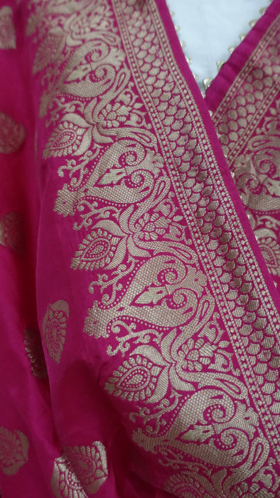 Bright Pink Chanderi Silk Woven Shawl - New