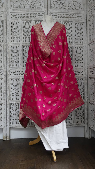 Bright Pink Chanderi Silk Woven Shawl - New