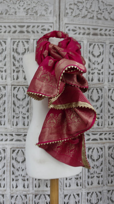 Bright Pink Chanderi Silk Woven Shawl - New