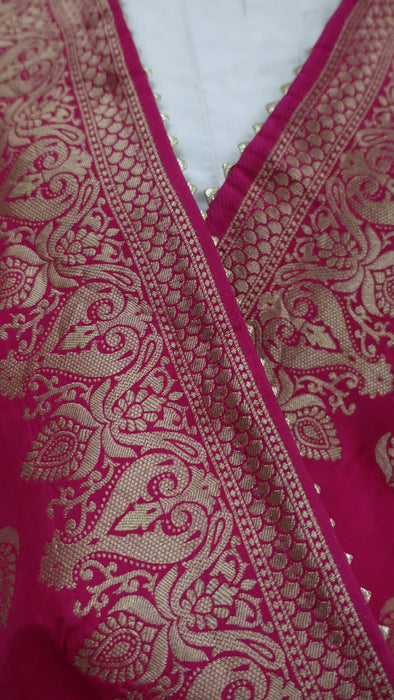 Bright Pink Chanderi Silk Woven Shawl - New