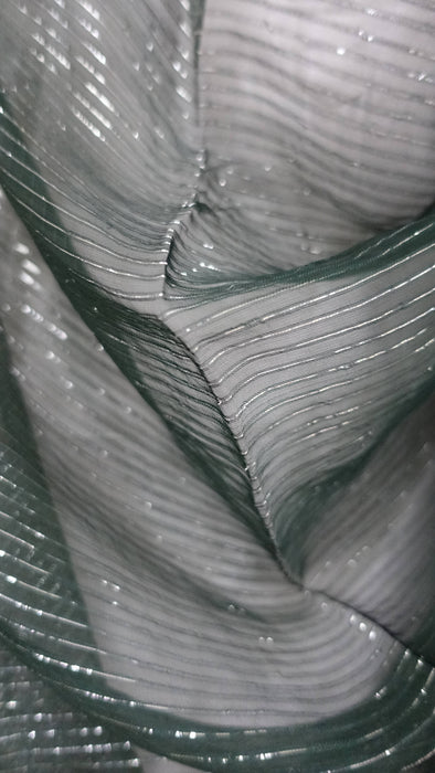 Green Chiffon With Silver Metallic Thread - New