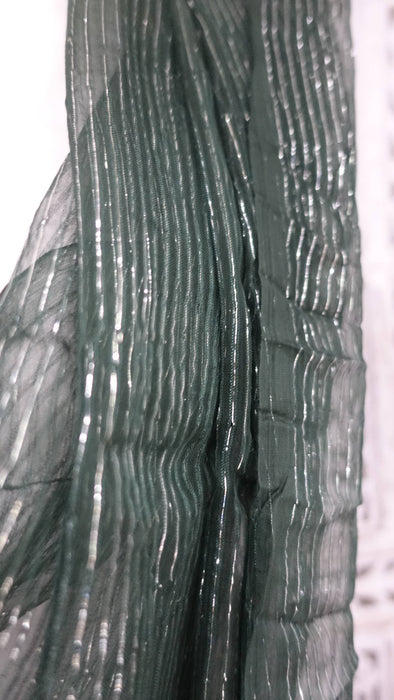 Green Chiffon With Silver Metallic Thread - New