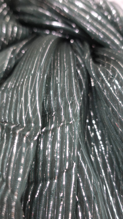 Green Chiffon With Silver Metallic Thread - New