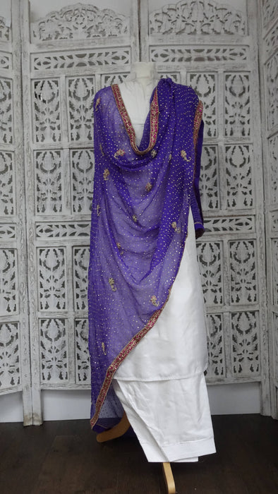 Purple Vintage Chiffon Sequinned Wedding Dupatta - Preloved