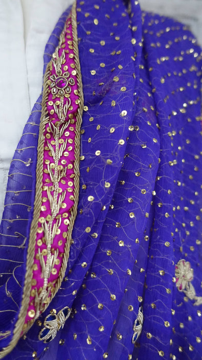 Purple Vintage Chiffon Sequinned Wedding Dupatta - Preloved