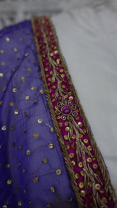 Purple Vintage Chiffon Sequinned Wedding Dupatta - Preloved