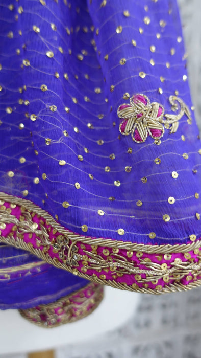 Purple Vintage Chiffon Sequinned Wedding Dupatta - Preloved