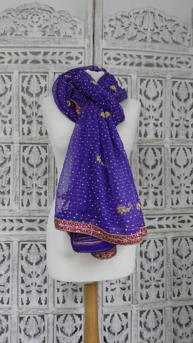Purple Vintage Chiffon Sequinned Wedding Dupatta - Preloved