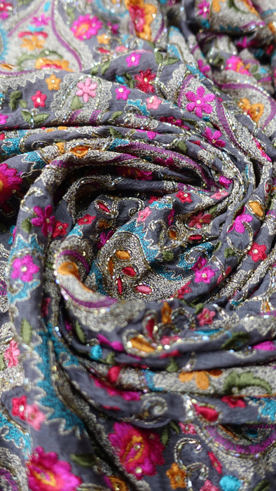 Colourful  Heavy Beaded Paisley Chiffon Dupatta - New
