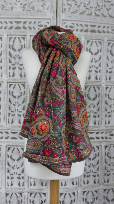 Colourful  Heavy Beaded Paisley Chiffon Dupatta - New