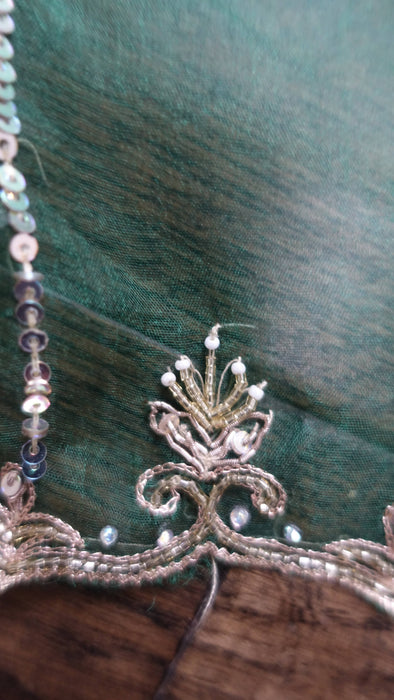 Dark Green Silk Voile Embellished Dupatta
