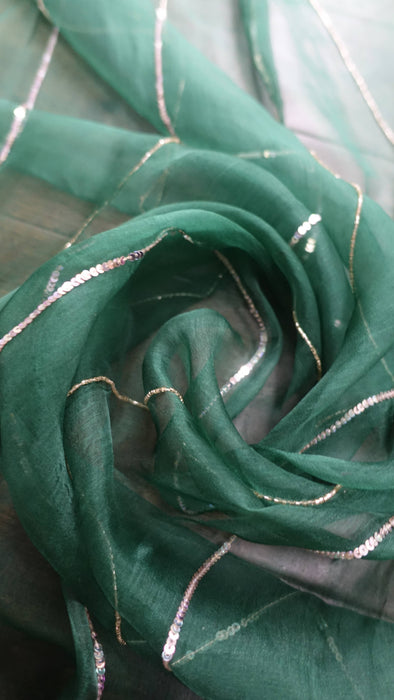 Dark Green Silk Voile Embellished Dupatta