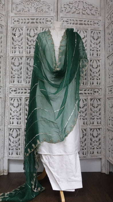Dark Green Silk Voile Embellished Dupatta
