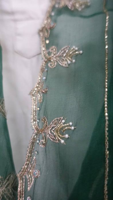 Dark Green Silk Voile Embellished Dupatta