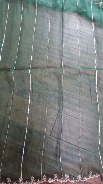 Dark Green Silk Voile Embellished Dupatta