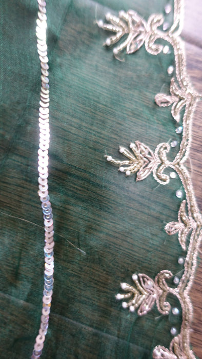 Dark Green Silk Voile Embellished Dupatta