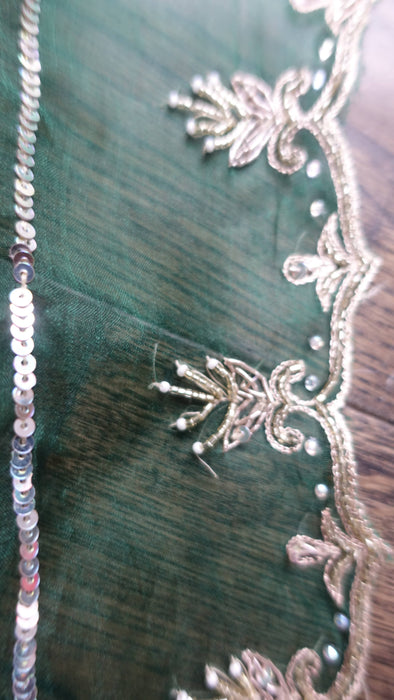 Dark Green Silk Voile Embellished Dupatta