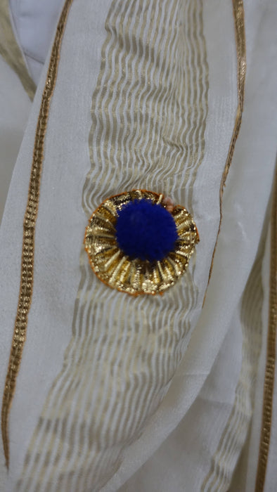 Cream Dupatta With Pom Pom And Tassels - New