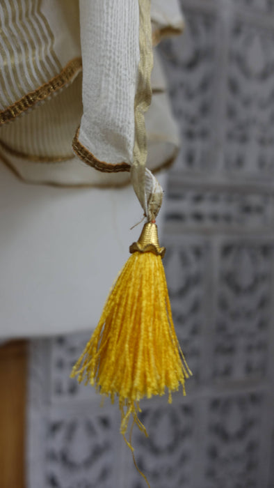 Cream Dupatta With Pom Pom And Tassels - New
