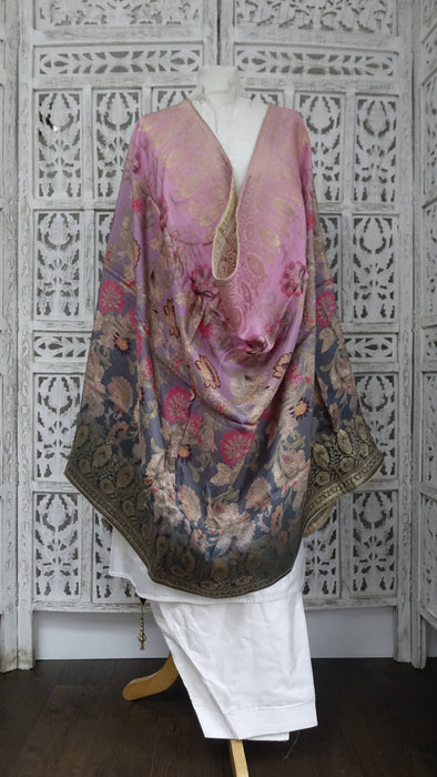 Pink And Taupe Chanderi Silk Shawl - New