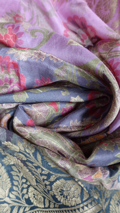 Pink And Taupe Chanderi Silk Shawl - New