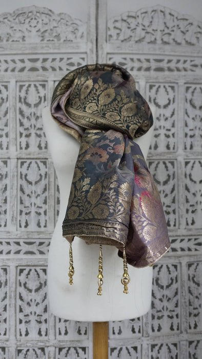 Pink And Taupe Chanderi Silk Shawl - New