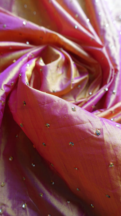 Orange And Pink 2 Tone Pure Silk Vintage Dupatta With Zardosi - New