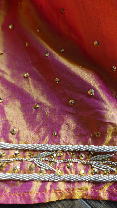 Orange And Pink 2 Tone Pure Silk Vintage Dupatta With Zardosi - New