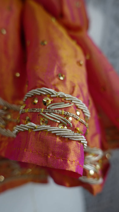 Orange And Pink 2 Tone Pure Silk Vintage Dupatta With Zardosi - New