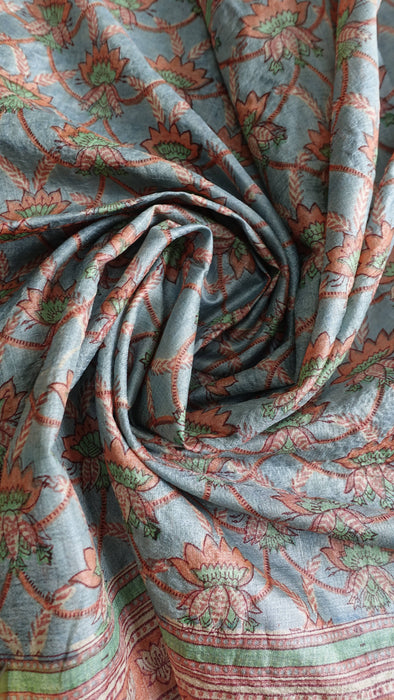 Blue And Green Pure Silk Tissue Printed Dupatta - New