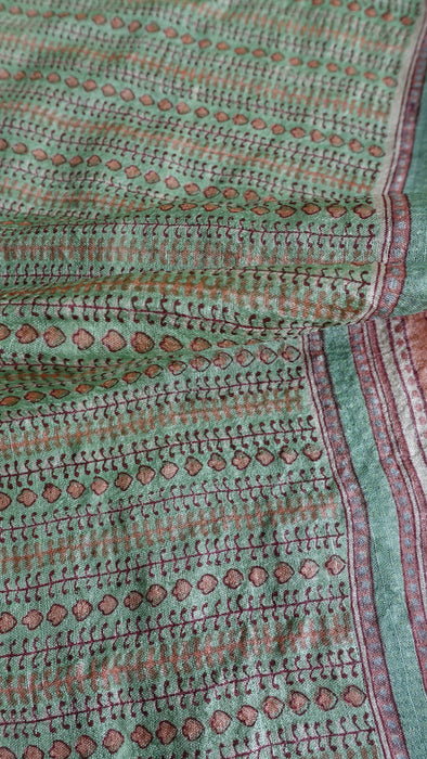 Blue And Green Pure Silk Tissue Printed Dupatta - New