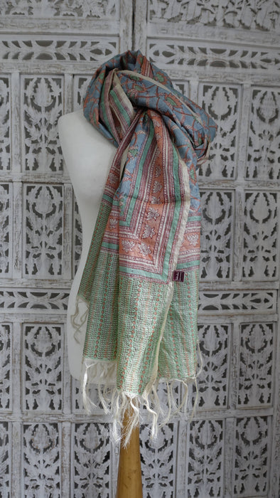 Blue And Green Pure Silk Tissue Printed Dupatta - New