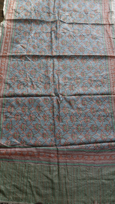 Blue And Green Pure Silk Tissue Printed Dupatta - New
