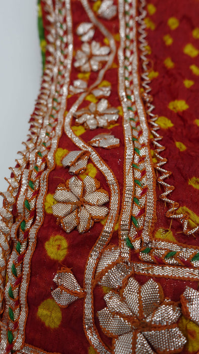 Red And Green Vintage Gota Bandhani Dupatta