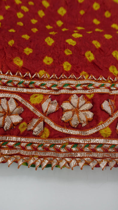 Red And Green Vintage Gota Bandhani Dupatta