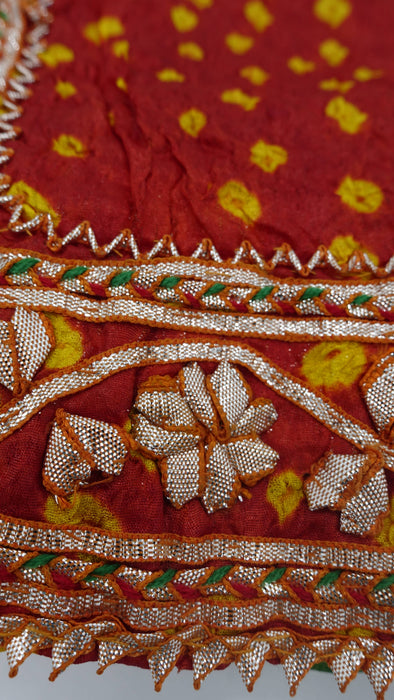 Red And Green Vintage Gota Bandhani Dupatta