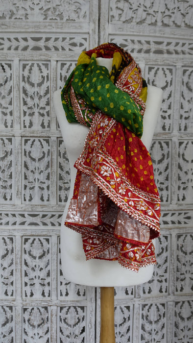 Red And Green Vintage Gota Bandhani Dupatta