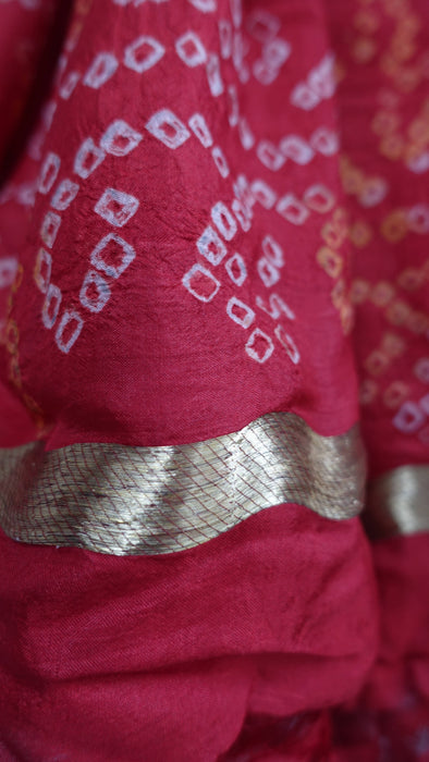 Red Silk Bandhani Print Dupatta - New