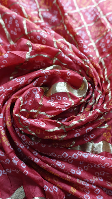 Red Silk Bandhani Print Dupatta - New