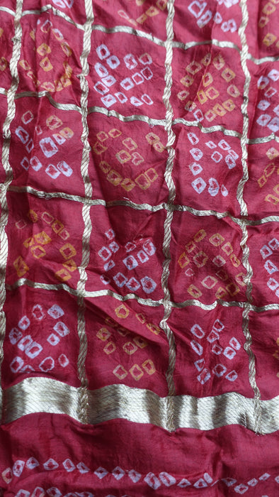 Red Silk Bandhani Print Dupatta - New