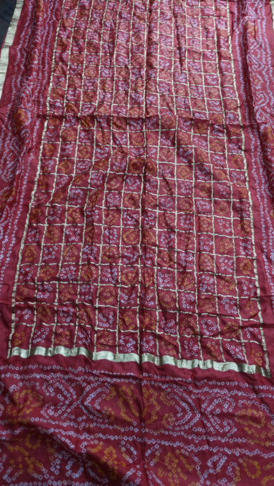 Red Silk Bandhani Print Dupatta - New
