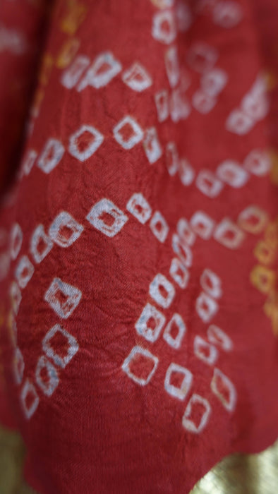 Red Silk Bandhani Print Dupatta - New