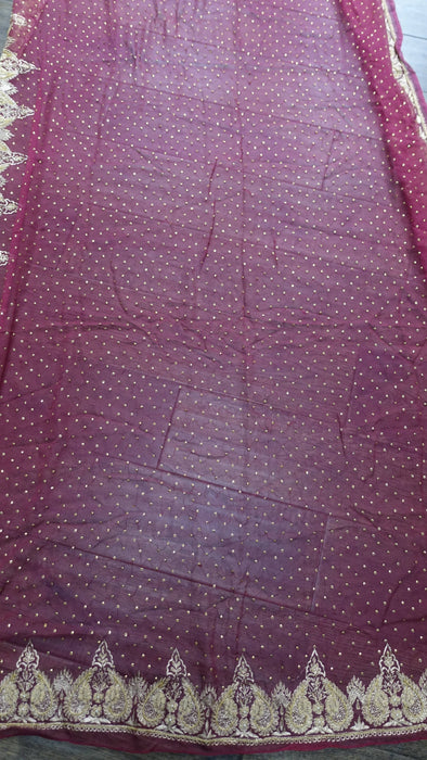 Dark Red Silk Chiffon Zardosi Vintage Scarf - New
