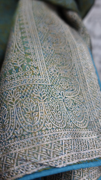 Green Chanderi Silk With Woven Gold - New